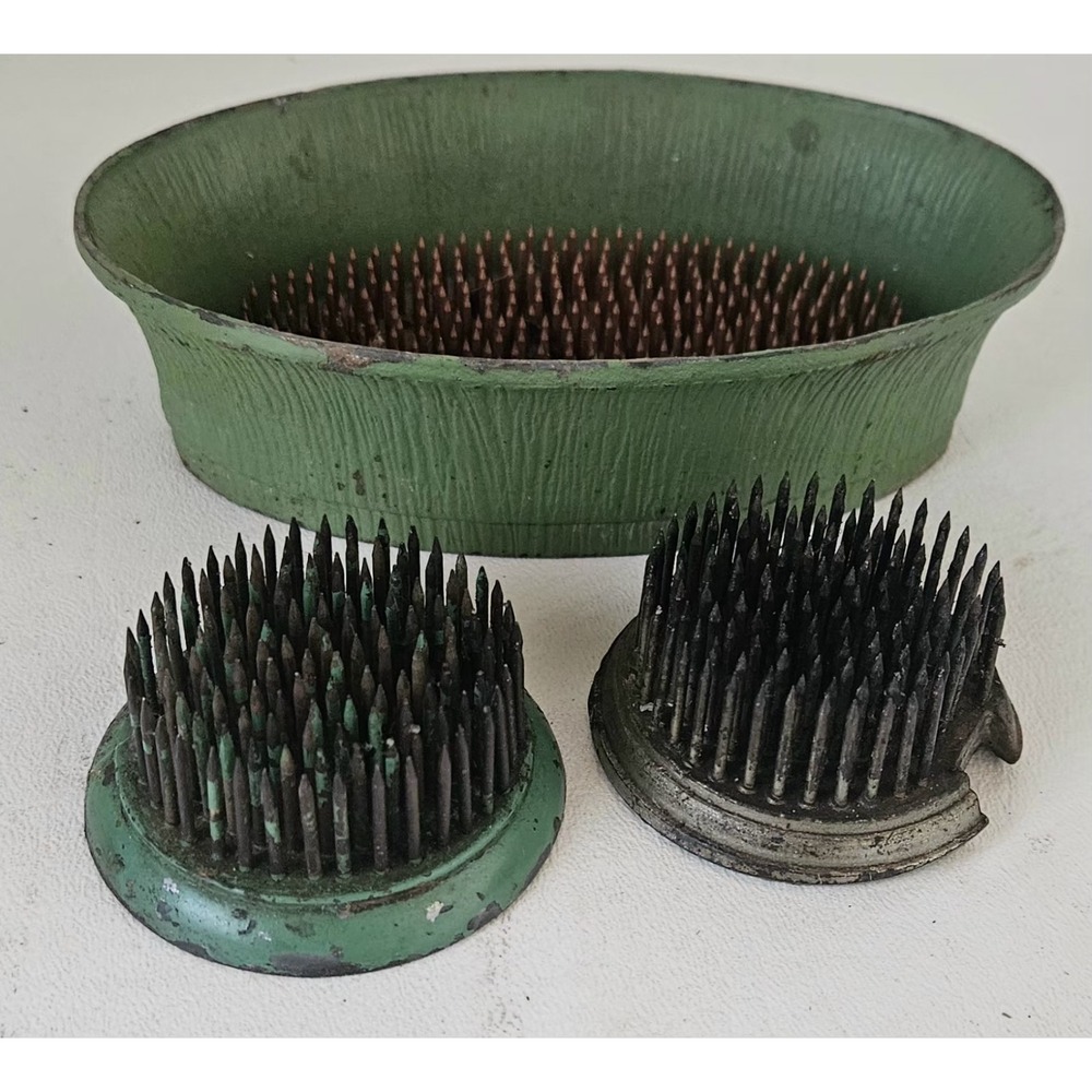 Vintage Metal Spike Flower Frog Lot Of 3 Antique